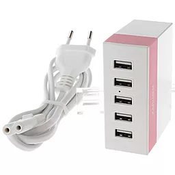 Мережевий зарядний пристрій Remax Charger RU-U1 5 USB (EU) White/Pink - мініатюра 2