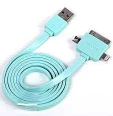 Кабель USB Usams 3-in-1 USB to micro USB/Lightning/30pin для iPhone 4\4s Cable Turquoise - миниатюра 2