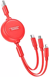 Кабель USB Hoco X75 Double-pull 3-in-1 USB to Type-C/Lightning/micro USB сable red - миниатюра 3