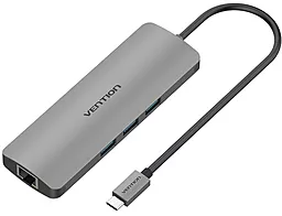 Мультипортовый USB Type-C хаб Vention Aluminum 9 in 1 USB 3.1 USB-C -> HDMI/USB3.0х3/Type-C/RJ45/TF/SD/3.5 audio (CGNHA)
