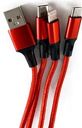 Кабель USB ExtraDigital 12w 2.4a 3-in-1 USB Type-C/Lightning/micro USB cable red - миниатюра 2