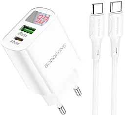 Сетевое зарядное устройство Borofone BA78A 20w PD/QC USB-C/USB-C ports home charger white