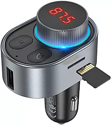 Автомобильное зарядное устройство Hoco E72 Alegria Wireless FM Transmitter USB-C PD30W + USB-A 3.1A Grey - миниатюра 2