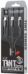 Кабель USB WK Wekome Tint Series Real Silicon 66w 5a 3-in-1 USB to micro/Lightning/Type-C cable black (WDC-07th) - миниатюра 2