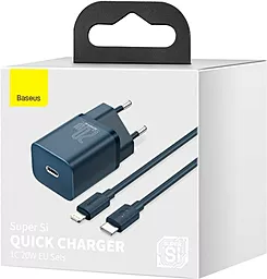 Сетевое зарядное устройство Baseus Super Si Quick Charger 20W 3A QC/PD USB-C + USB-C-Lightning Cable Blue (TZCCSUP-B03) - миниатюра 6