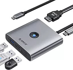 Мультипортовый USB Type-C хаб Orico 5-in-1 grey (FAX3-5P-GY-EP) - миниатюра 2
