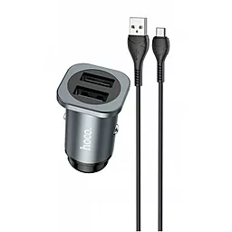 Автомобильное зарядное устройство Hoco NZ4 Wise road 2 USB + micro USB Cable Metal Gray