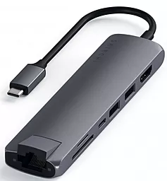 Мультипортовый USB Type-C хаб Satechi Aluminum USB-C Slim Multi-Port with Ethernet Adapter Space Gray (ST-UCSMA3M)