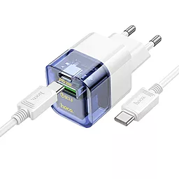 Сетевое зарядное устройство Hoco C131A Platium 30w PD/QC3.0 USB-C/USB-A ports fast charger USB-C/USB-C cable transparent blue - миниатюра 2