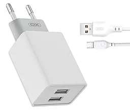 Сетевое зарядное устройство XO L65 Double USB 2.4a + microUSB cable white