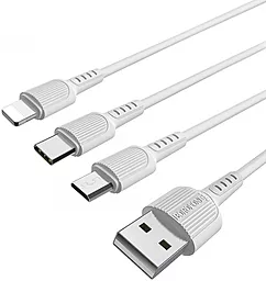 Кабель USB Borofone BX16 Easy 3-in-1 USB to Type-C/Lightning/micro USB сable white - миниатюра 3