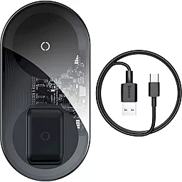 Беспроводное (индукционное) зарядное устройство быстрой QI зарядки Baseus Simple 2in1 Wireless Charger Pro Edition Transparent Black (WXJK-CA02)