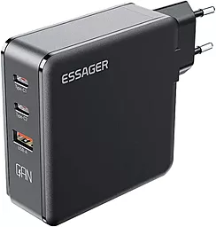 Сетевое зарядное устройство Essager 140w GaN PD/QC4.0 2xUSB-C-1xUSB-A ports fast charger black (ECT2CA-ZCB01-Z)
