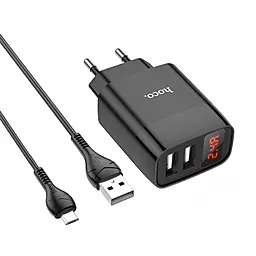 Сетевое зарядное устройство Hoco C86A Illustrious power 2.4a 2xUSB-A ports + microUSB cable black