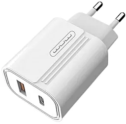 Сетевое зарядное устройство WUW C141 20W PD/QC USB-A-C charger White - миниатюра 2