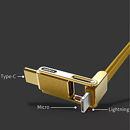 Кабель USB Remax Gplex 3-in-1 USB to USB Type-C/Lightning/micro USB cable gold (RC-070th) - миниатюра 4