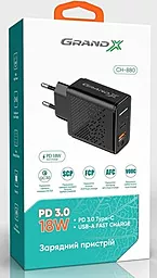 Сетевое зарядное устройство с быстрой зарядкой Grand-X 18w PD/QC3.0 USB-C/USB-A ports home charger black (CH-880) - миниатюра 5