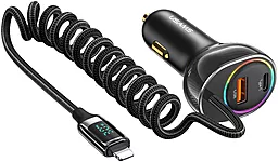 Автомобильное зарядное устройство Usams C37 60W PD30W/QC USB-A-C + Lightning Cable Black (US-CC193) - миниатюра 2