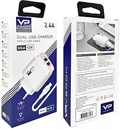 Сетевое зарядное устройство Veron VR-C12C 12W 2.4A 2xUSB-A + USB-C cable White - миниатюра 4