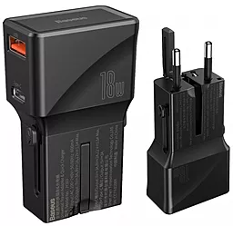 Сетевое зарядное устройство Baseus Universal (4in1) Conversion Plug PPS USB/Type-C 18W Black - миниатюра 6