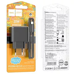 Сетевое зарядное устройство Hoco CS14A 20w PD USB-C/USB-A ports home charger + USB-C to lightning cable black - миниатюра 9