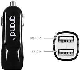 Автомобільний зарядний пристрій Grand Dual USB Car Charger 2.1A\1A Black - мініатюра 2
