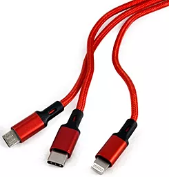 Кабель USB ExtraDigital 12w 2.4a 3-in-1 USB Type-C/Lightning/micro USB cable red - миниатюра 3