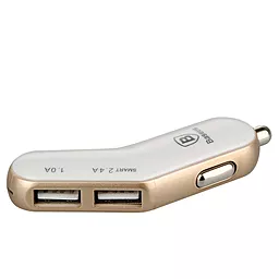Автомобільний зарядний пристрій Baseus 2USB Car charger 2.4A White/Gold (smart-thin business series) - мініатюра 5