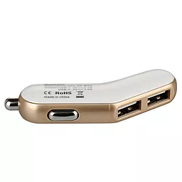 Автомобільний зарядний пристрій Baseus 2USB Car charger 2.4A White/Gold (smart-thin business series) - мініатюра 3