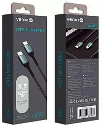 Кабель USB PD Veron CC09 Nylon 60w 3a USB Type-C - Type-C cable black - миниатюра 3