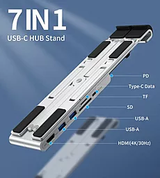 Мультипортовый USB Type-C хаб Choetech 7-in-1 подставка для ноутбука silver (HUB-M43-SL) - миниатюра 7