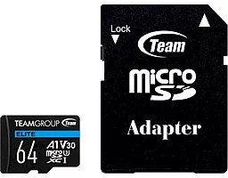 Карта памяти Team microSDXC Elite 64GB UHS-I U3 V30 A1 Class 10 + SD-adapter (TEAUSDX64GIV30A103)