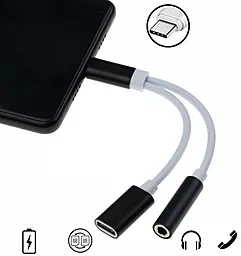 Аудио-переходник Puluz M-F USB Type-C -> micro USB -> 3.5mm Black/White SAS9963B - миниатюра 6