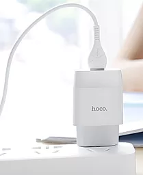 Сетевое зарядное устройство Hoco C73A Glorious 2USB + Lightning Cable White - миниатюра 5