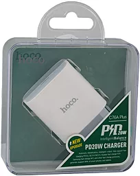 Сетевое зарядное устройство с быстрой зарядкой Hoco C76A Plus Speed Source USB-C PD3.0 20W White - миниатюра 3