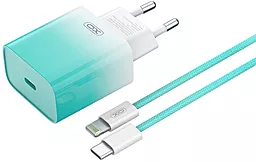 Сетевое зарядное устройство XO CE18 30w PD/QC USB-C + USB-C to Lightning cable fats charger blue
