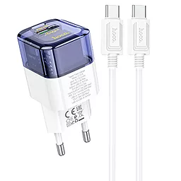 Мережевий зарядний пристрій Hoco C131A Platium 30w PD/QC3.0 USB-C/USB-A ports fast charger USB-C/USB-C cable transparent blue
