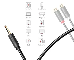 Аудио кабель Ugreen AV109 Aux mini Jack 3.5 mm - 2хRCA M/M cable 0.25 м gray (10547) - миниатюра 6
