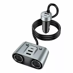 Автомобильное зарядное устройство Hoco Z51 Establisher 147w 3USB-A/2USB-C Ports 2-in-1 car charger Gray - миниатюра 4