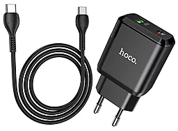 Сетевое зарядное устройство Hoco CS14A 20w PD USB-C/USB-A ports home charger USB-C to USB-C cable black