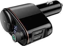 Автомобильное зарядное устройство с FM-модулятором Baseus Car Charger Bluetooth FM MP3 + Locomotive S-06 Black (CCALL-RH01) - миниатюра 2