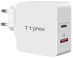 Мережевий зарядний пристрій з швидкою зарядкою T-PHOX 48w PD USB-C/USB-A ports fast charger white
