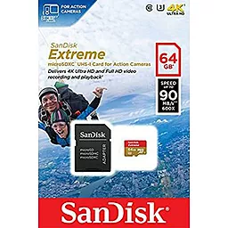Карта пам'яті SanDisk microSDXC 64GB Extreme Class 10 UHS-I U3 + SD-адаптер (SDSQXNE-064G-GN6AA) - мініатюра 4