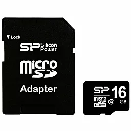 Карта памяти Silicon Power microSDHC 16GB Class 10 + SD-адаптер (SP016GBSTH010V10-SP)