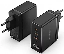 Сетевое зарядное устройство Vention Vention Ultra GaN 100w 2хUSB-C/USB-A ports black (FEGB0-EU) - миниатюра 2