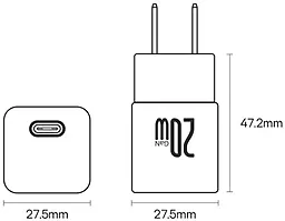 Сетевое зарядное устройство с быстрой зарядкой Baseus Fast Charger GaN5 20W USB-C Black (CCGN050101) - миниатюра 6