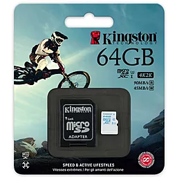 Карта пам'яті Kingston microSDXC 64GB Class 10 UHS-I U3 + SD-адаптер (SDCAC/64GB) - мініатюра 2