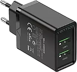 Сетевое зарядное устройство Vention 18w QC3.0 2xUSB-A fast charger black (FBAB0-EU) - миниатюра 3