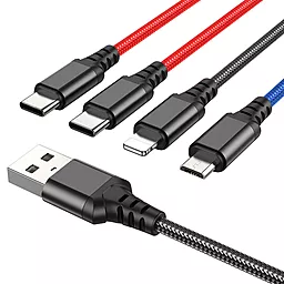 Кабель USB Hoco X76 Super 4-in-1 USB to Type-C/Type-C/Lightning/micro USB Cable black - миниатюра 2
