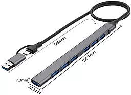 USB Type-C + USB-A хаб XoKo XK-AC-700m-SL 7-in-1 grey - миниатюра 2